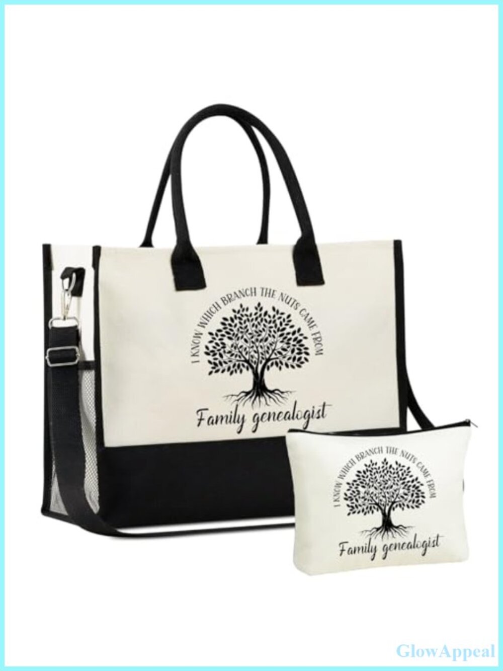 Large Canvas Tote Bag with Makeup Pouch and Ribbons